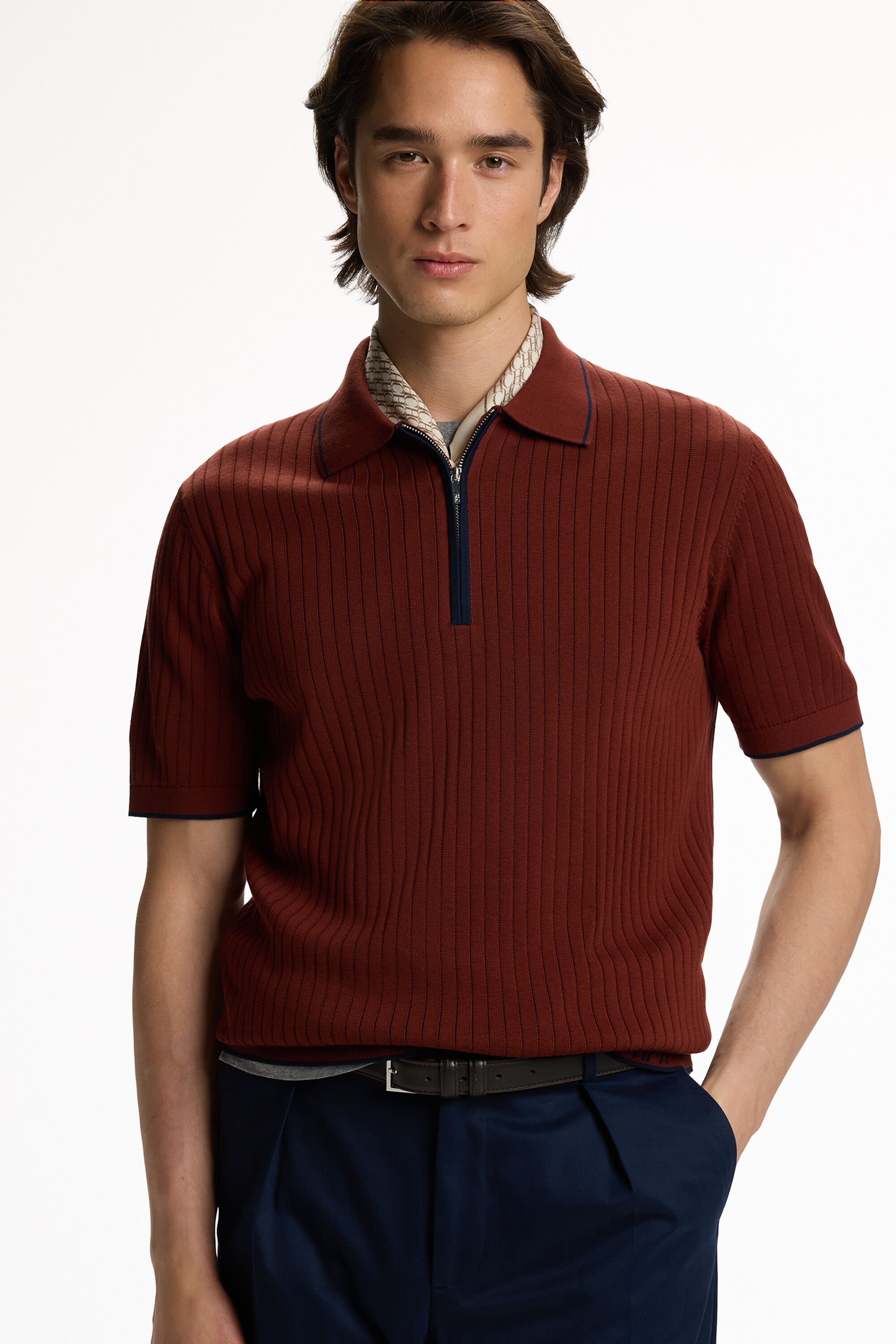 Textured Silk Knit Polo Shirt