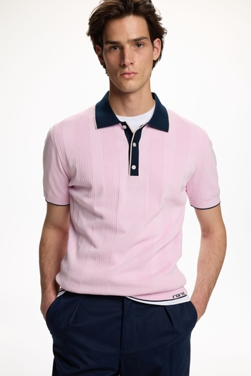 Ribbed Knit Polo Shirt