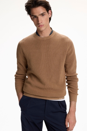 Cotton and Linen Textured Knit Sweater
