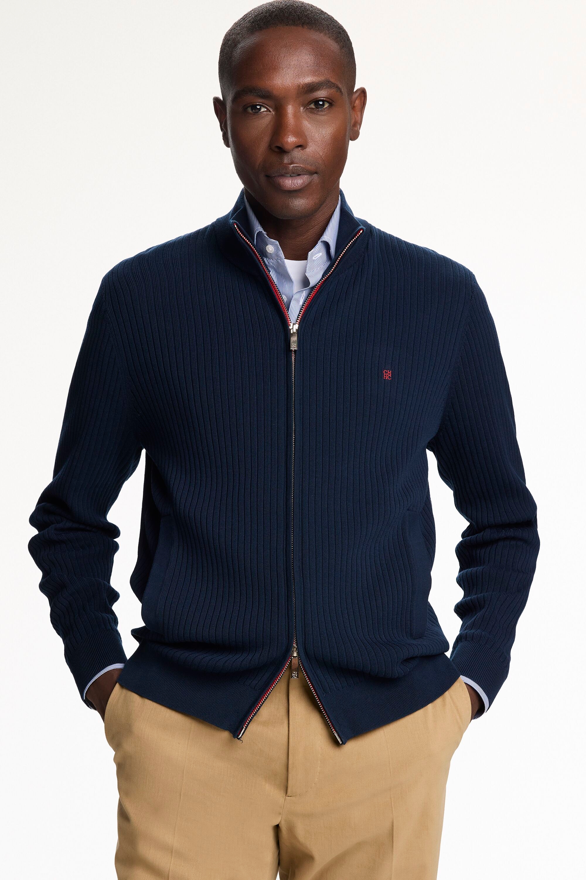 Stand Collar Gassed Cotton Cardigan