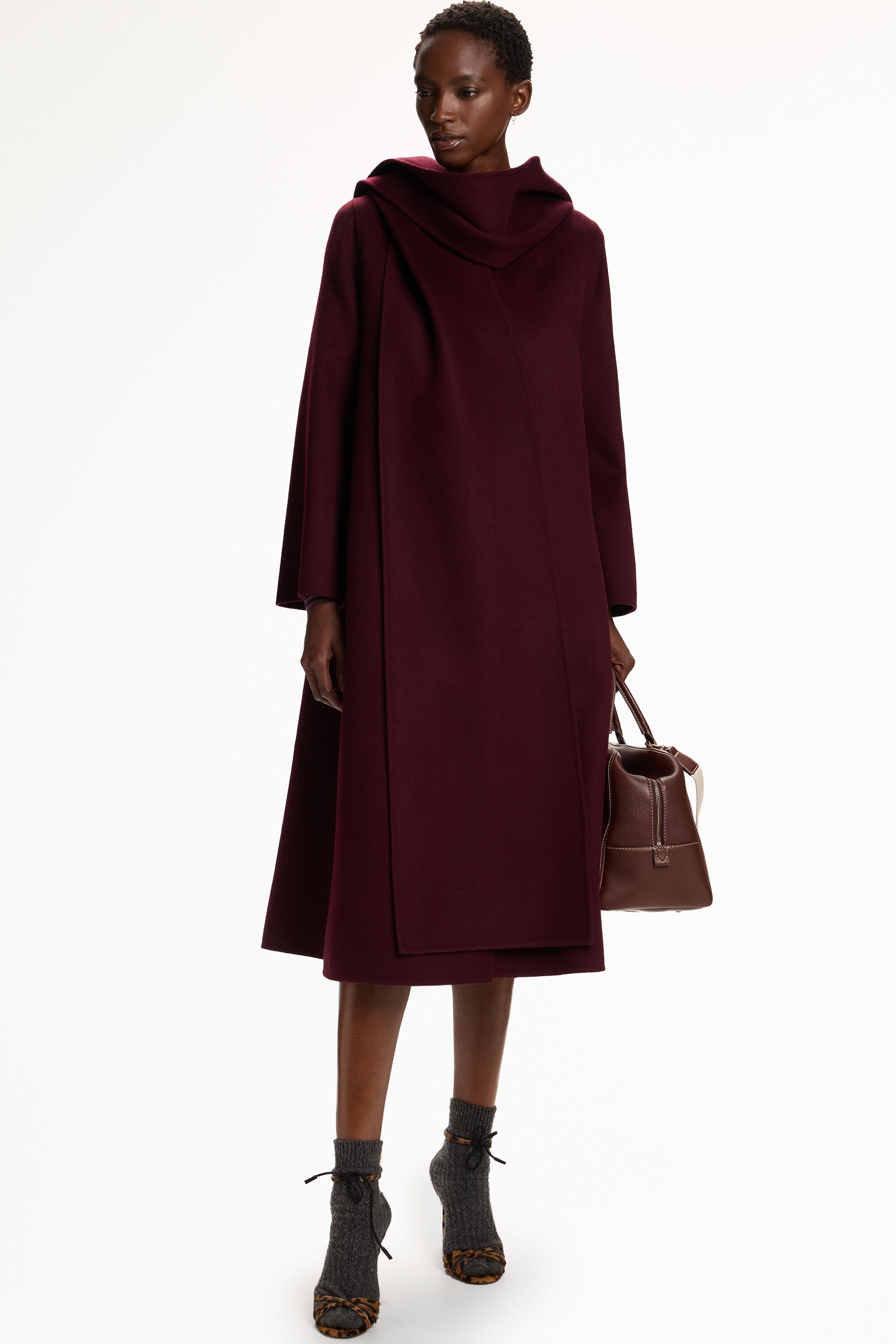 Double-Faced Wool Coat with Detachable Scarf
