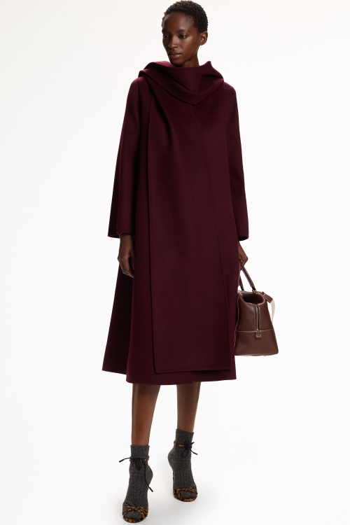 DOUBLE-FACED WOOL COAT WITH DETACHABLE SCARF