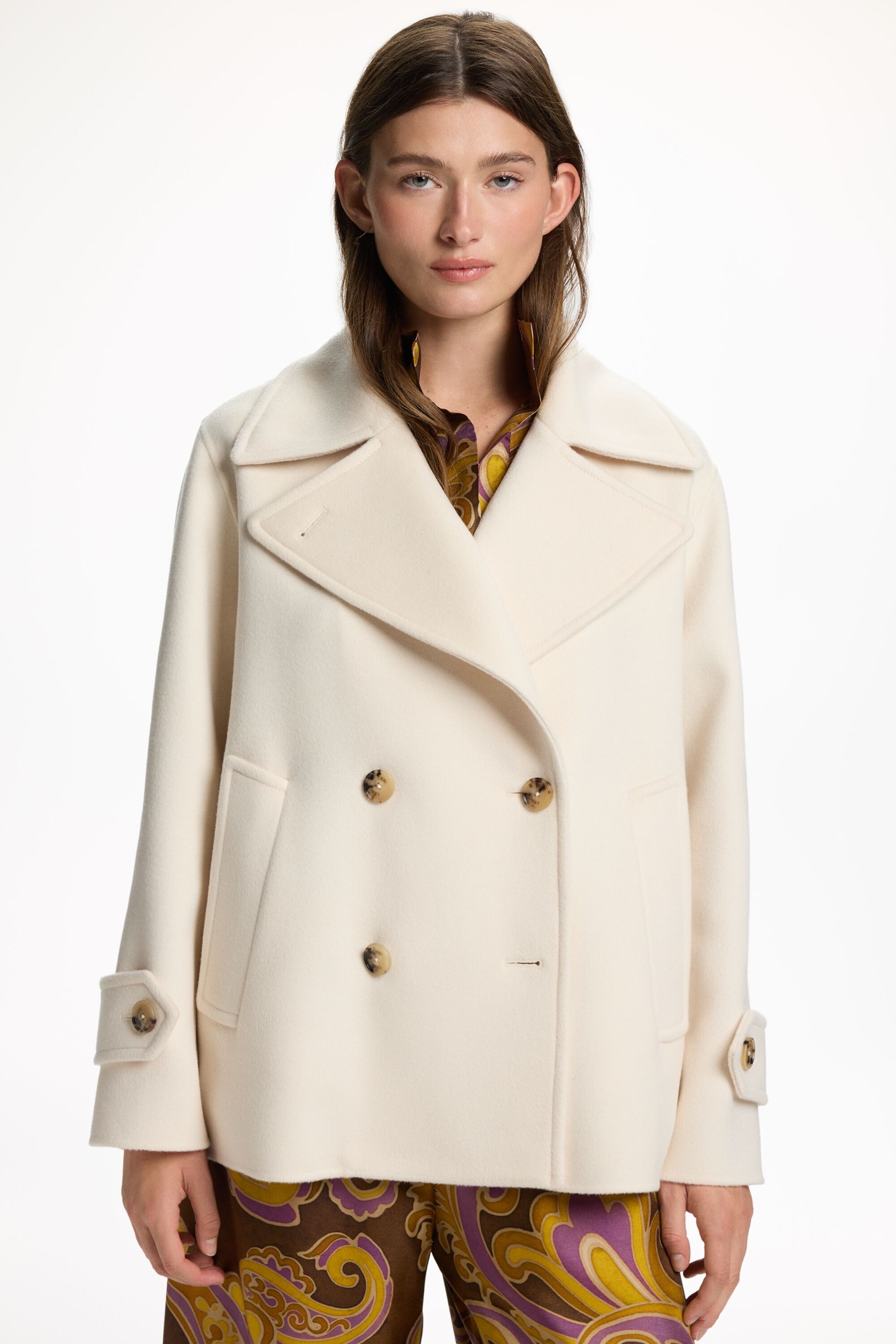 Double-Faced Wool Double-Breasted Short Coat