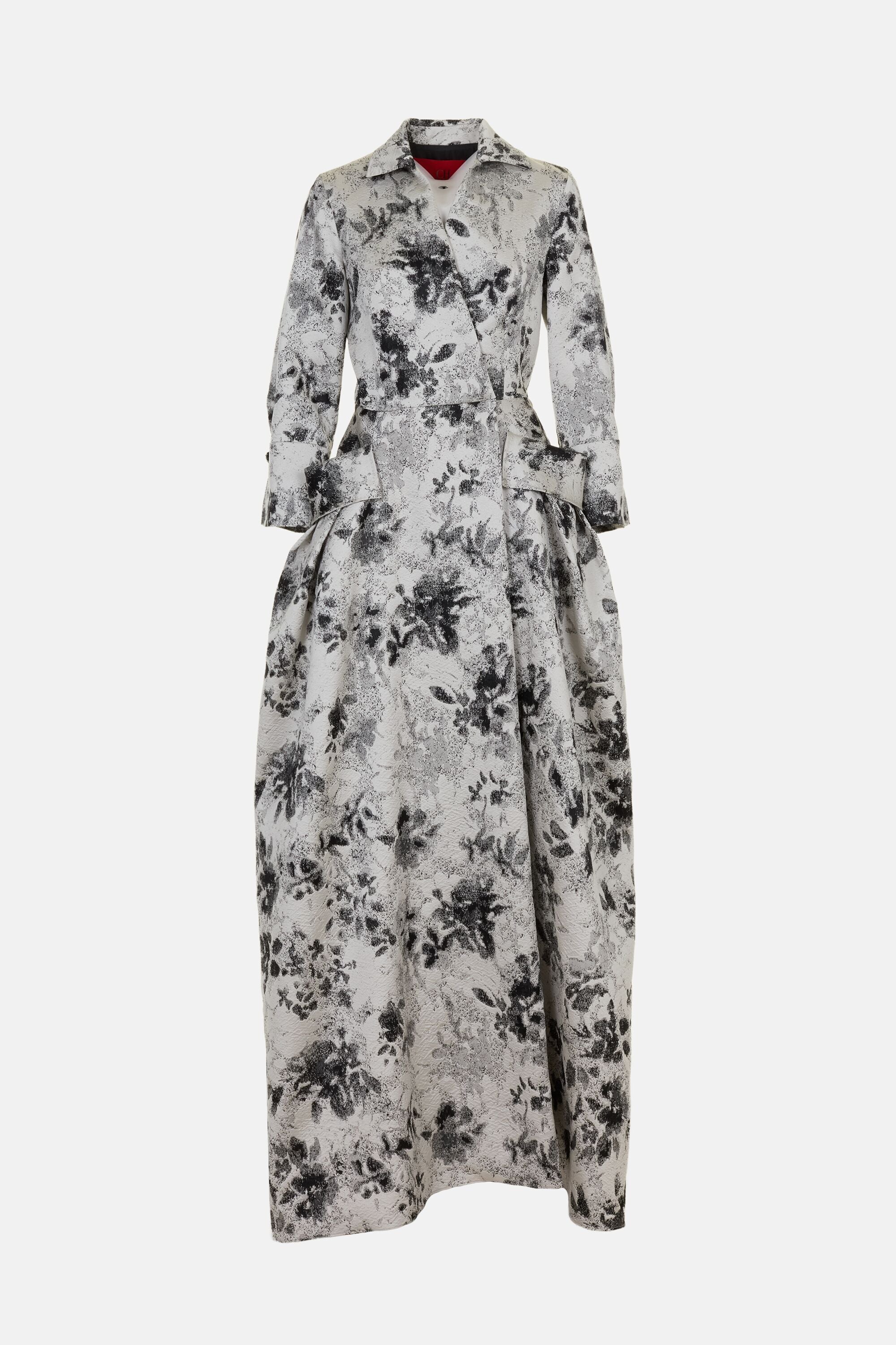 carolina herrera long sleeve dress Jacquard Long Dress black/ivory