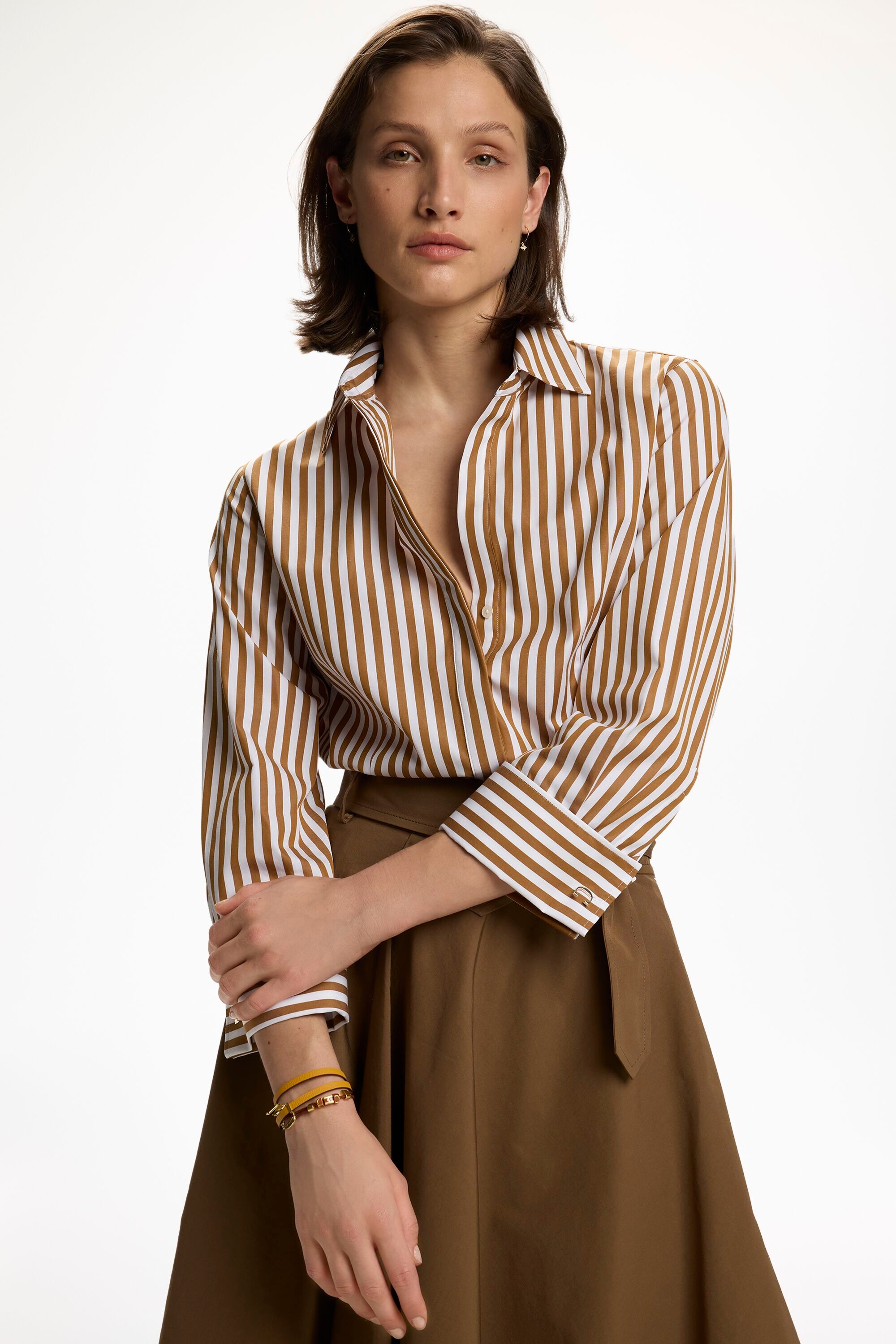 Striped Poplin Fitted Shirt with Cufflinks