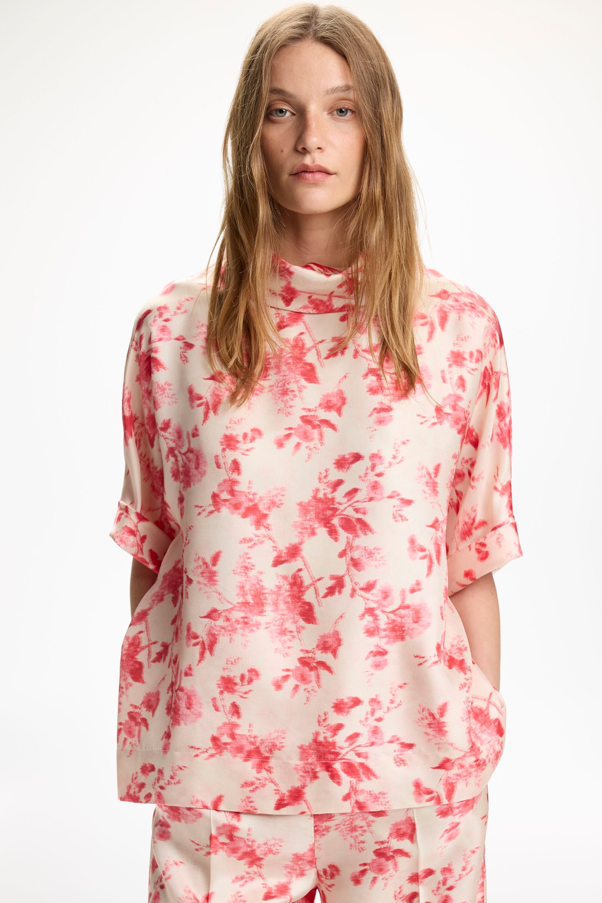 Jasmine Sonata Print Silk Twill Oversize Top pink/beige - CH