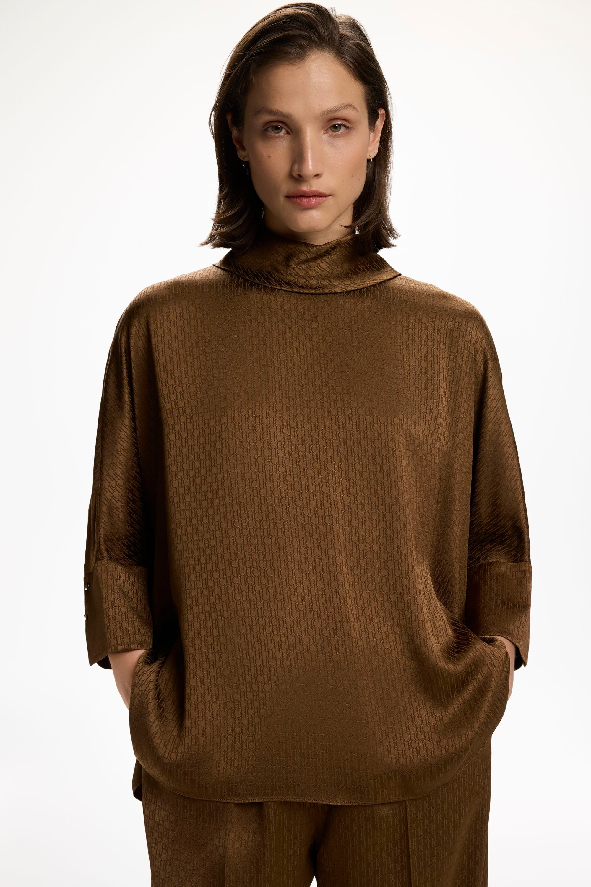 CH Jacquard Oversize Top chocolate - CH Carolina Herrera Poland