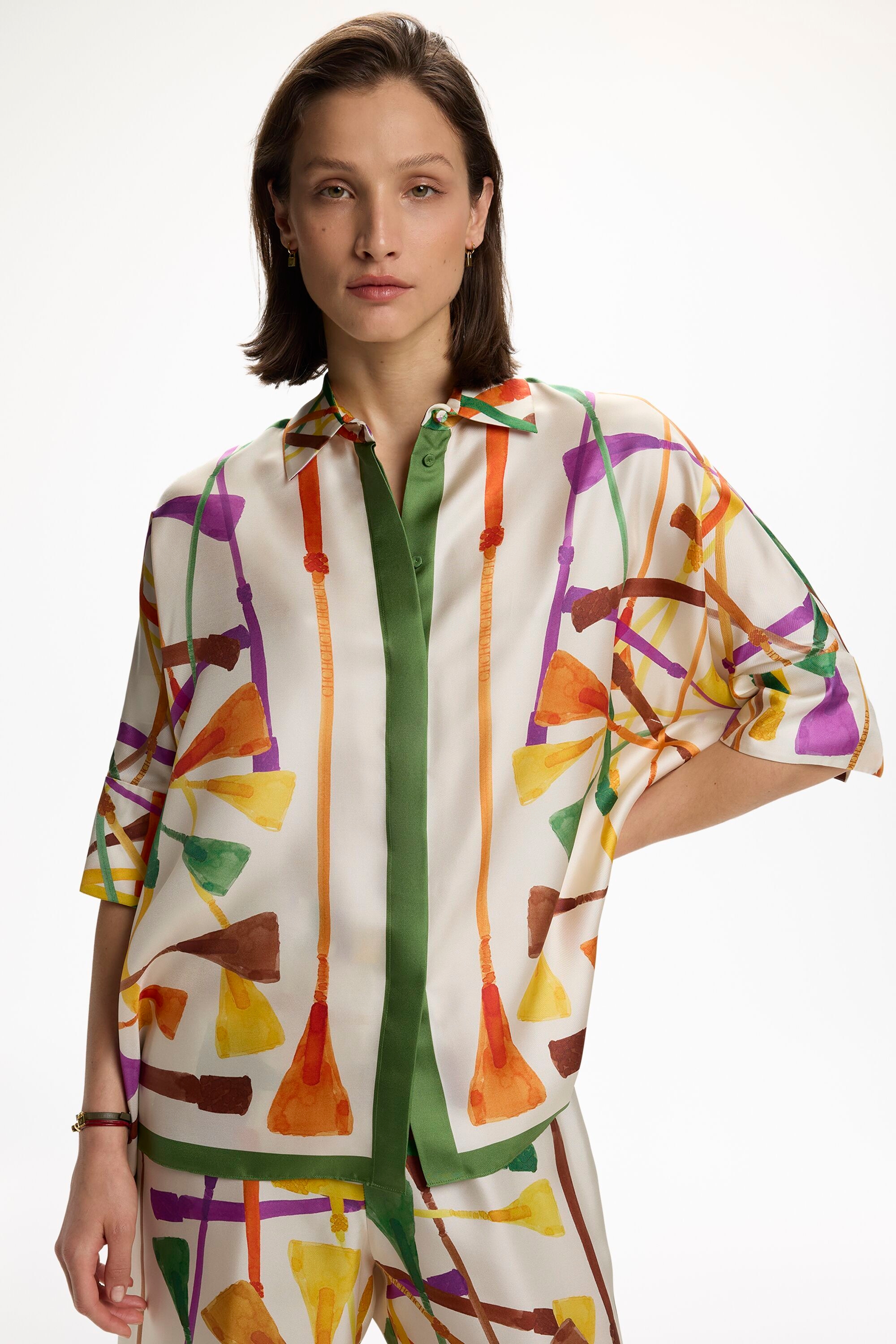 Fusta Insignia Print Silk Twill A-Line Top