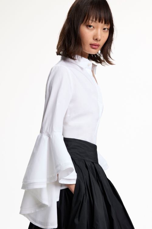 CAMISA WHITE SHIRT ENTALLADA DE POPELÍN CON VOLANTES
