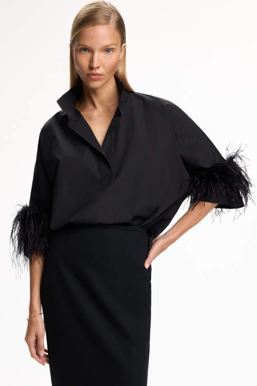 POPLIN OVERSIZE SHIRT WITH FEATHERS