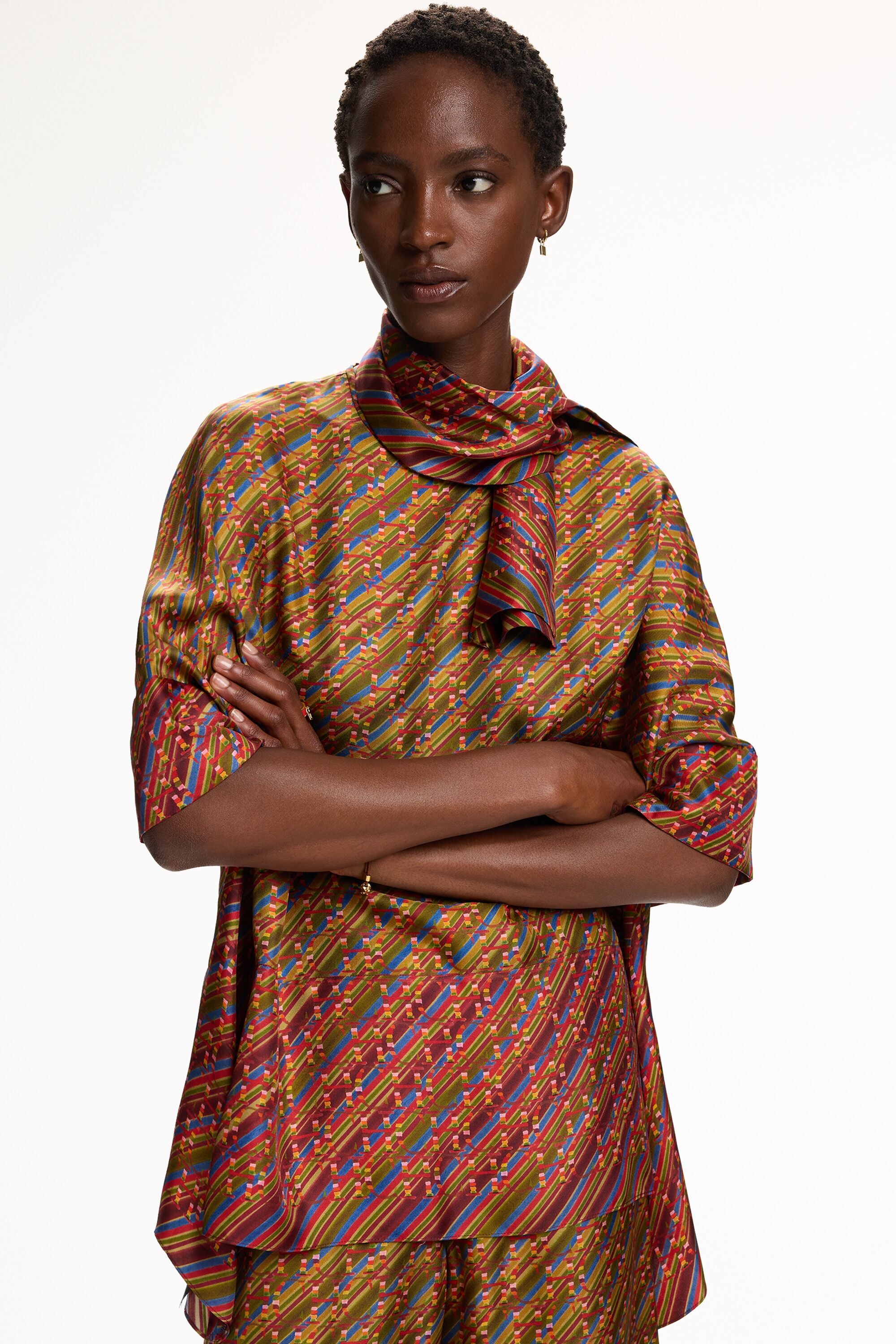 Print Silk Twill Oversize Top