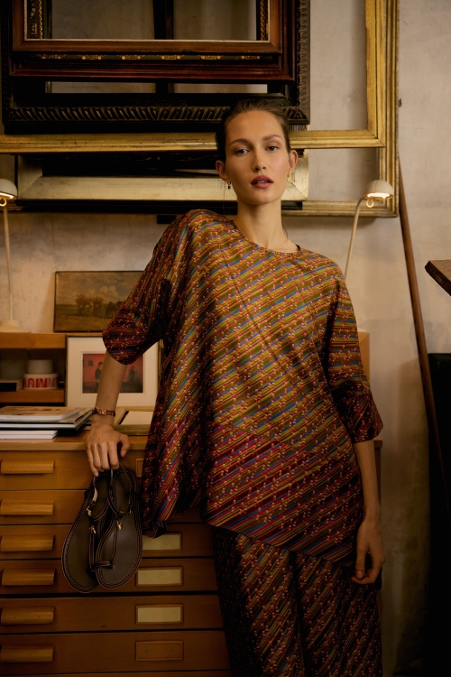 PRINT SILK TWILL OVERSIZE TOP