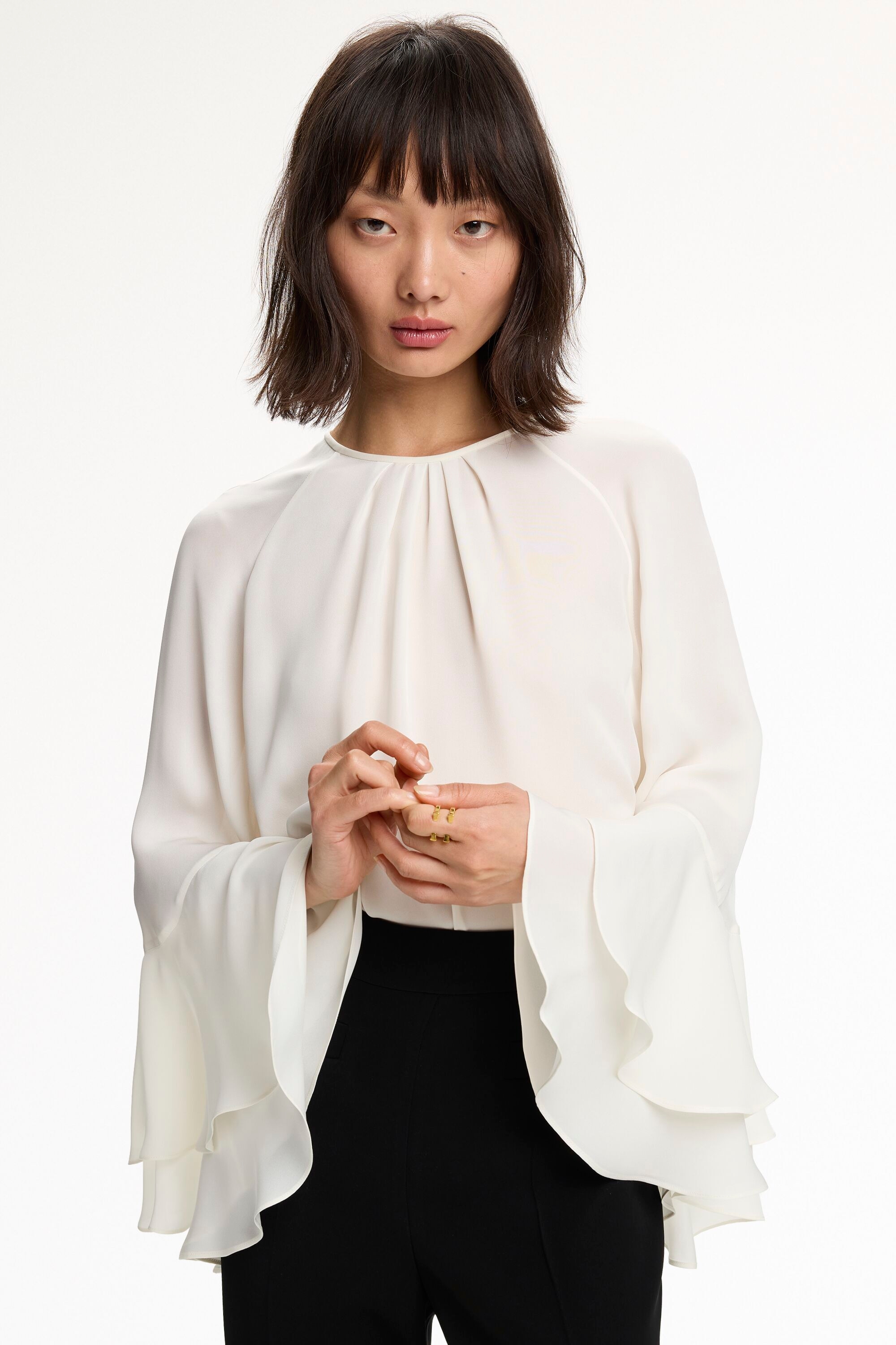 Blusa Evasé de Georgette de Seda Volantes