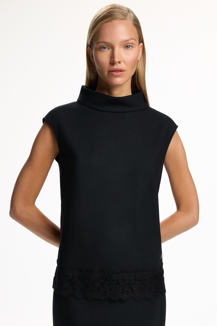 Wool Knit Fitted Top with Lace