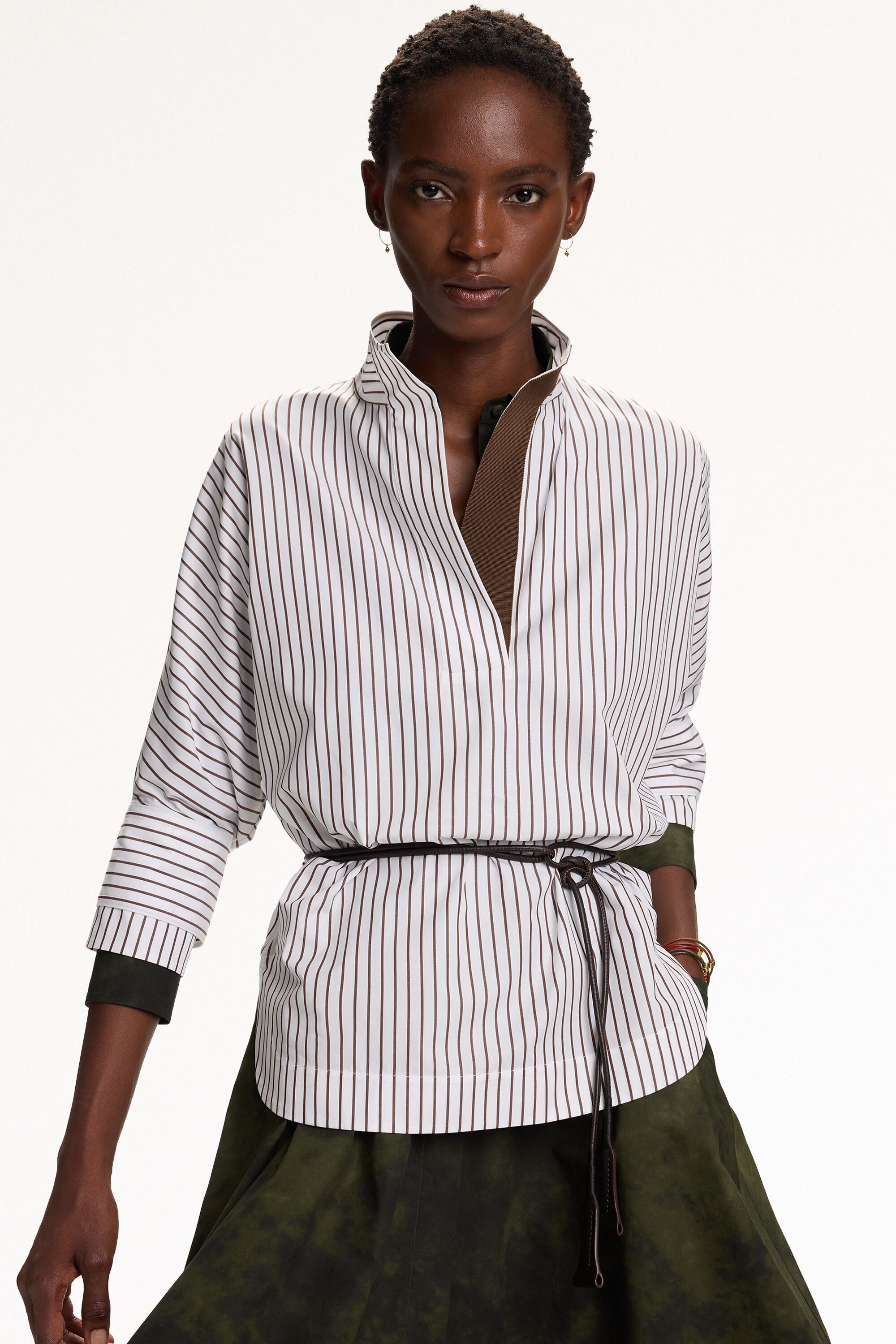 Striped Poplin Cocoon-Fit Shirt