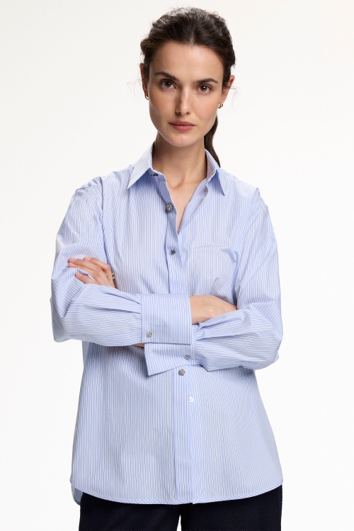 STRIPED POPLIN STRAIGHT-FIT SHIRT WITH JEWEL BUTTONS