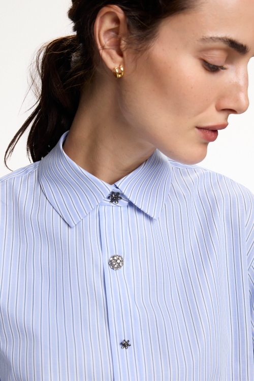 STRIPED POPLIN STRAIGHT-FIT SHIRT WITH JEWEL BUTTONS