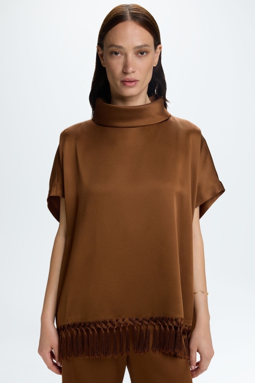 SATIN CREPÉ OVERSIZE TOP WITH FRINGES