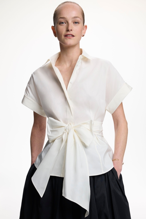 CAMISA RECTA DE TAFETA CON LAZO