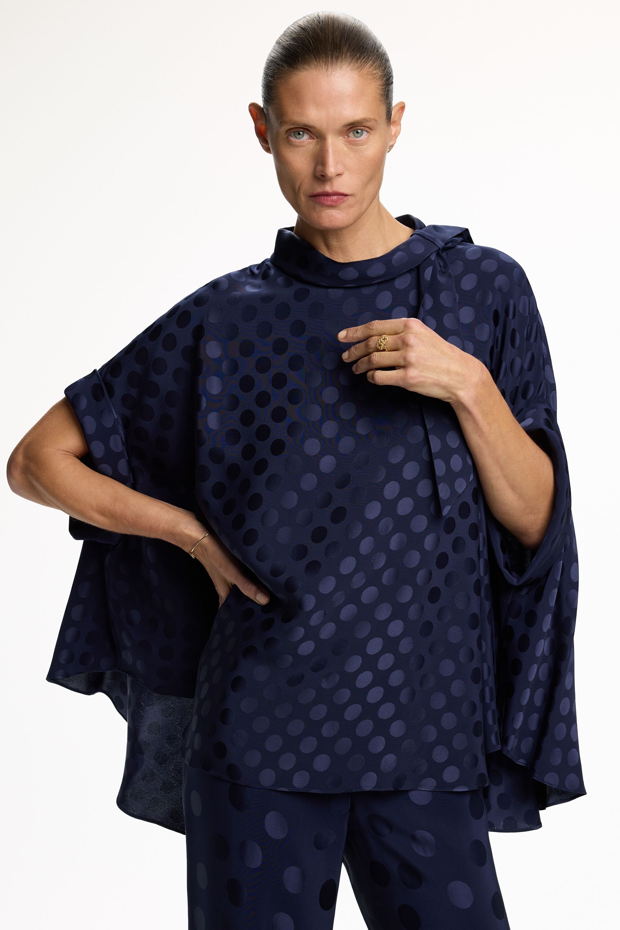 Jacquard Oversize Top with Polka Dots