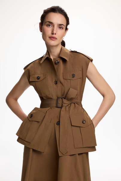 Ottoman Straight-Fit Vest with Belt - BROWN