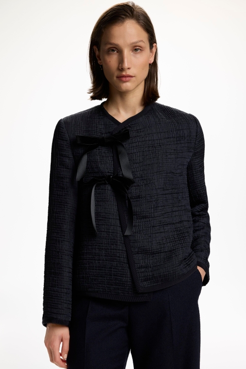 JACQUARD STRAIGHT-FIT JACKET WITH BOWS