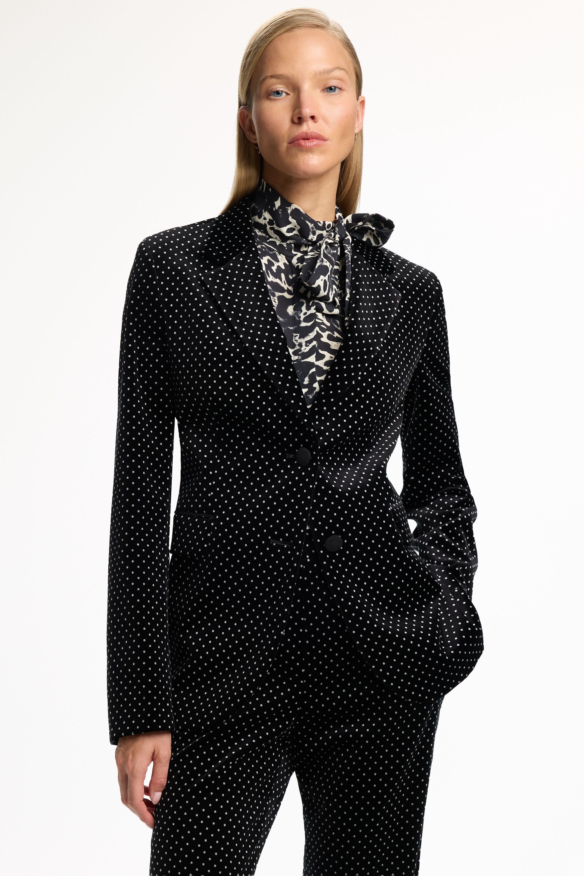 Polka Dots Print Velour Tailored Jacket
