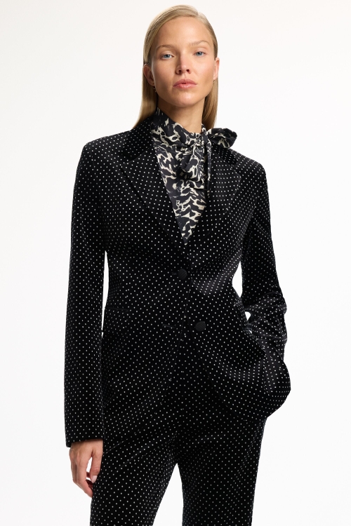 POLKA DOTS PRINT VELOUR TAILORED JACKET