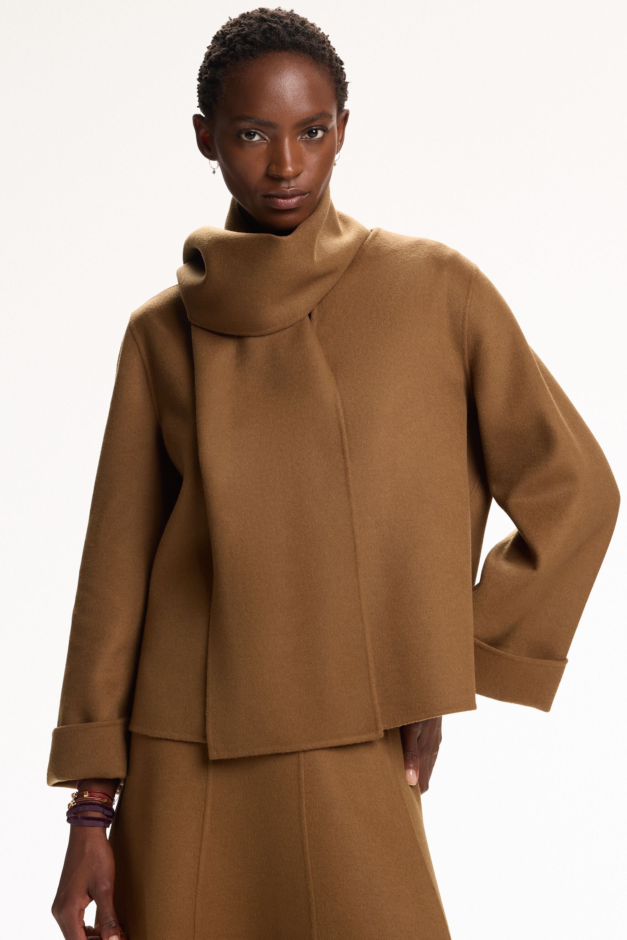 Double-Faced Wool Jacket with Detachable Scarf