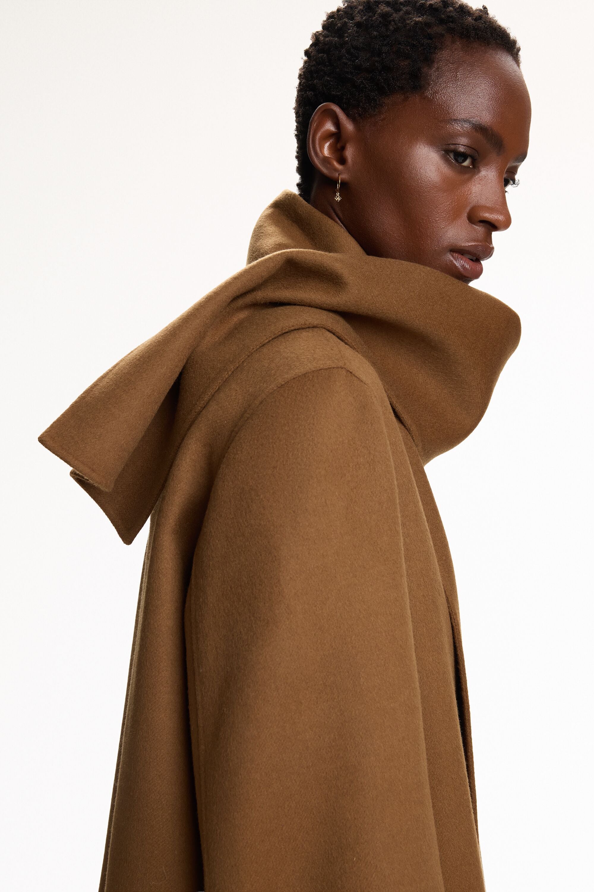 Double-Faced Wool Jacket with Detachable Scarf camel - CH Carolina