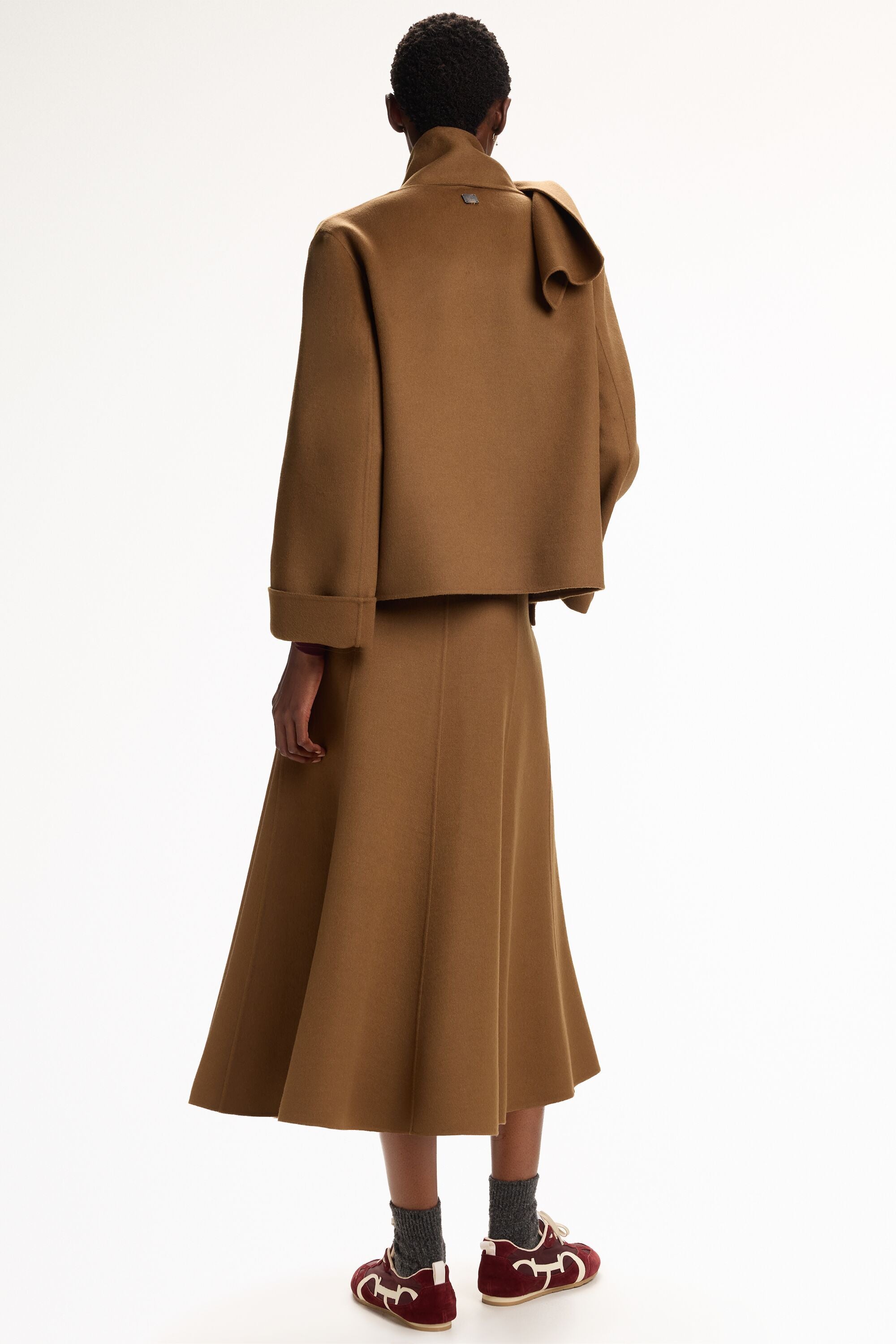 Double-Faced Wool Jacket with Detachable Scarf camel - CH Carolina