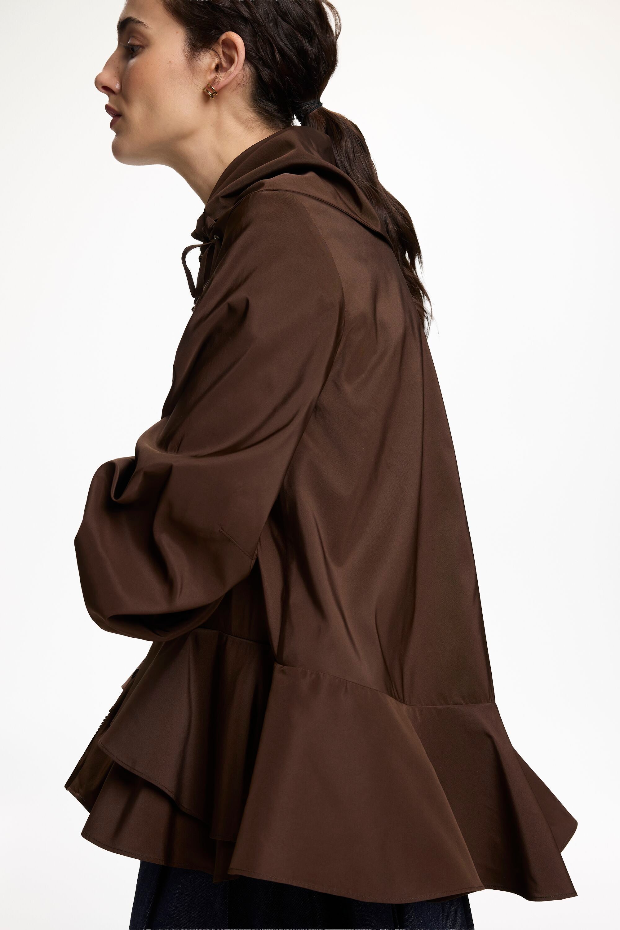 Taffeta Peplum Jacket with Flounces brown - CH Carolina Herrera