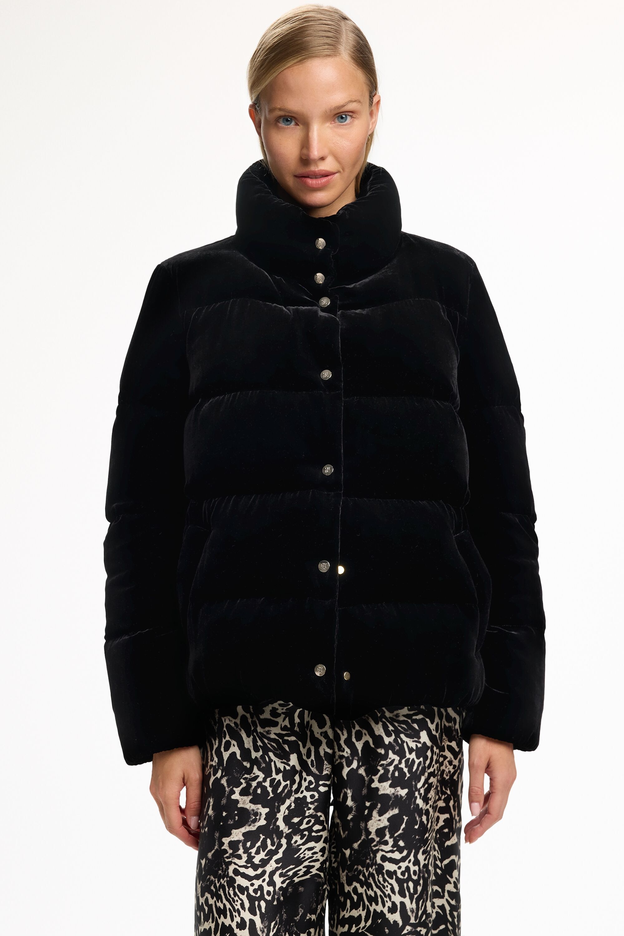 Down-Quilted Velvet Coat