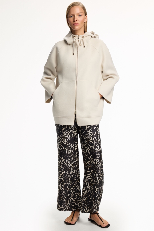 HOODED DOUBLE-FACED WOOL A-LINE COAT