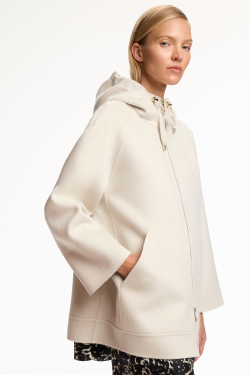 HOODED DOUBLE-FACED WOOL A-LINE COAT