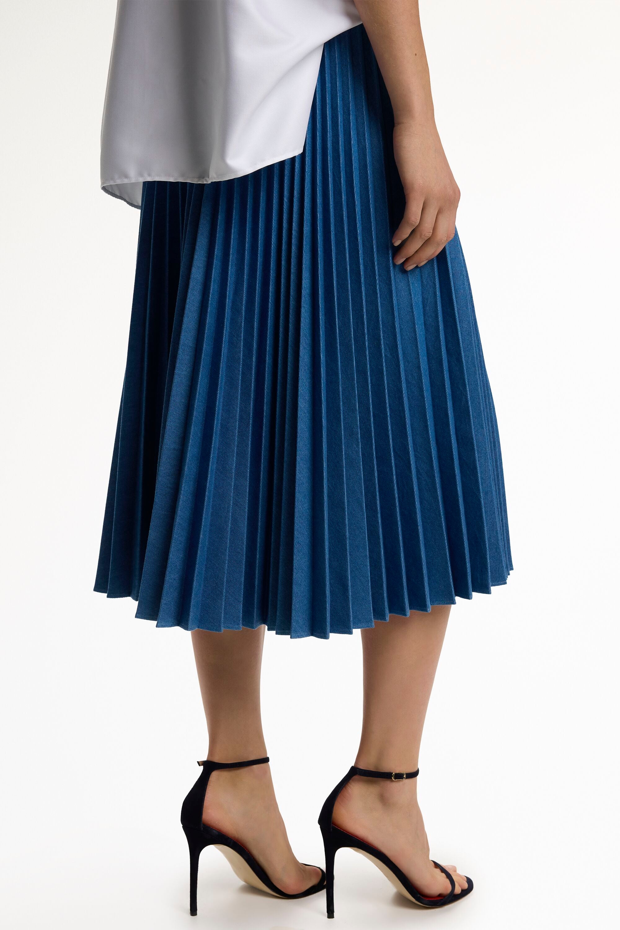 Cotton Denim Pleated Midi Skirt denim blue - CH Carolina Herrera