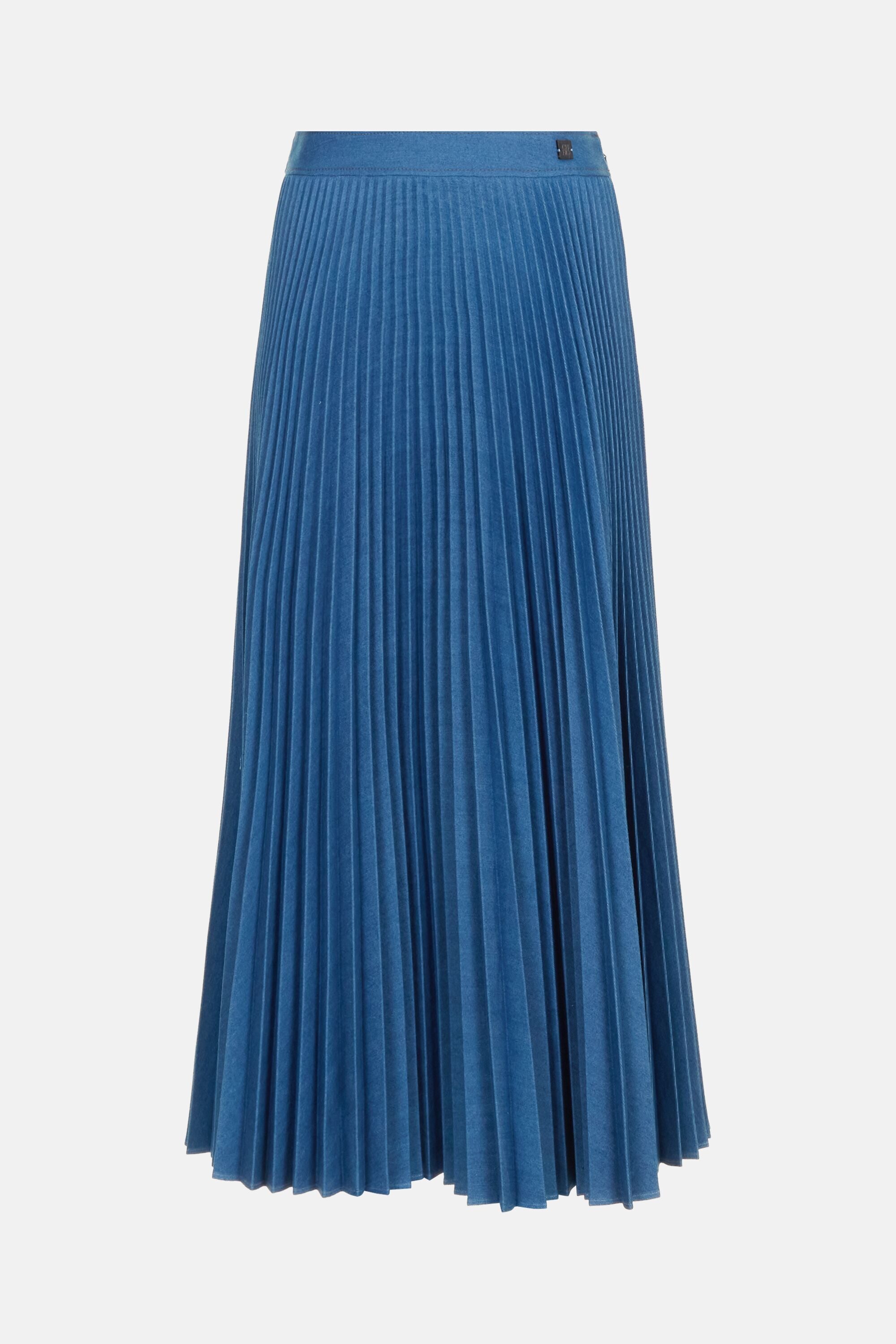 Cotton Denim Pleated Midi Skirt denim blue - CH Carolina Herrera