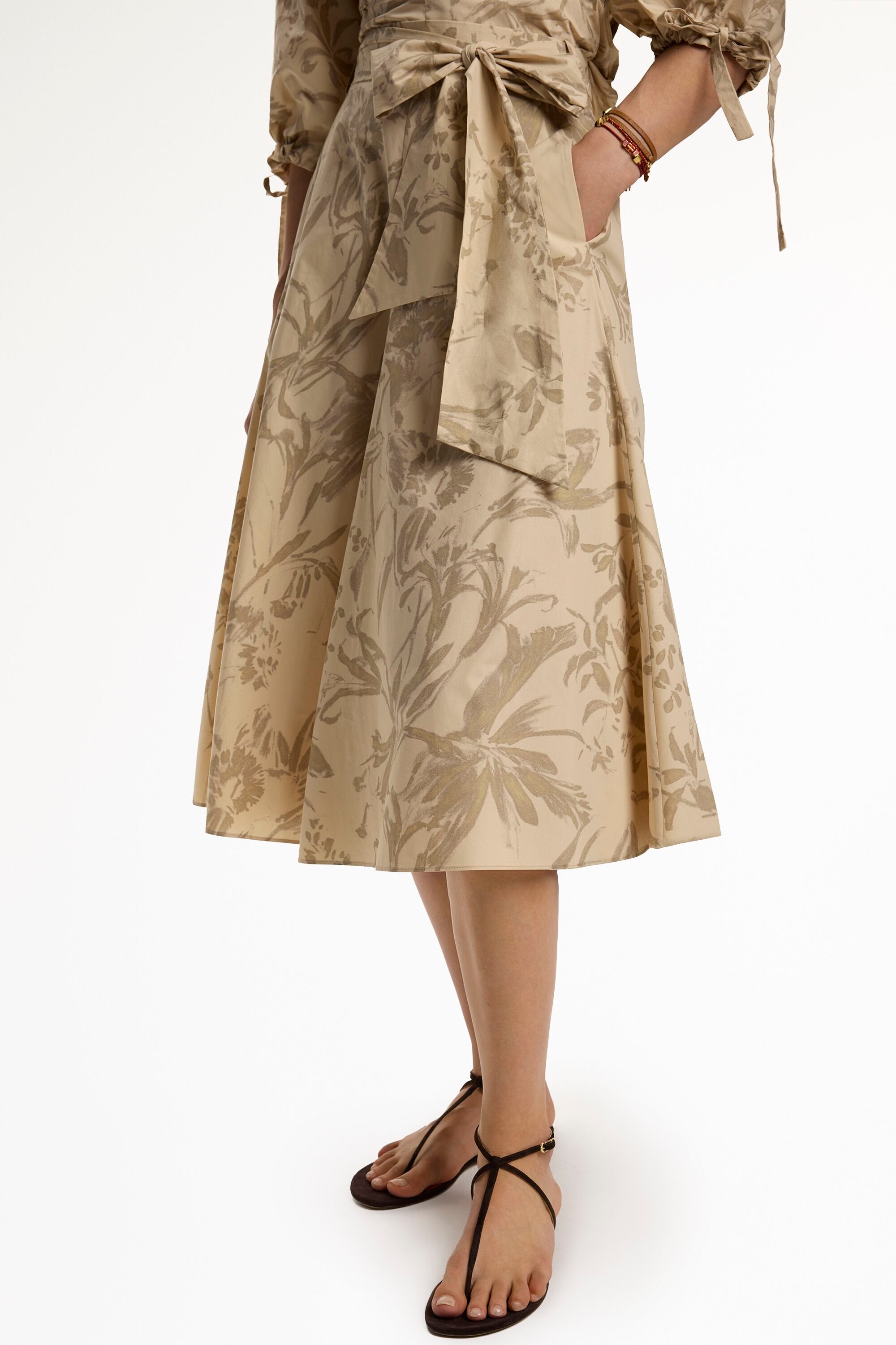Print Poplin Midi Skirt