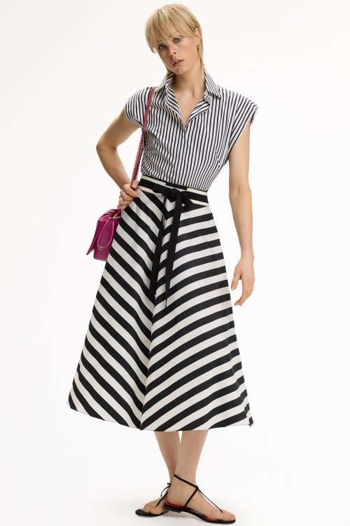 STRIPED POPLIN MIDI SKIRT