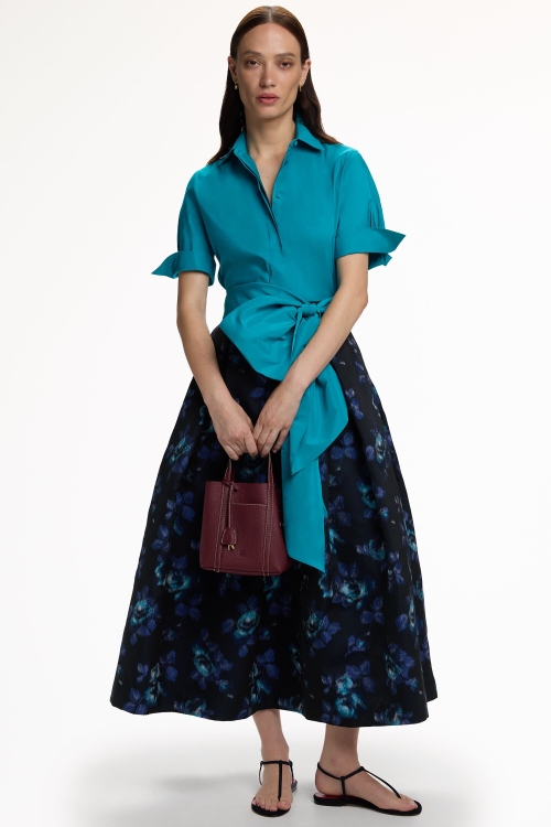 FLORAL JACQUARD MIDI SKIRT WITH SASH