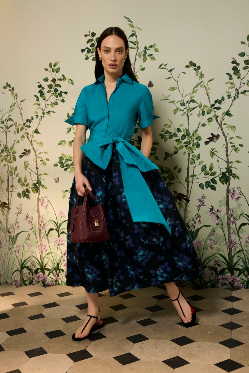 FLORAL JACQUARD MIDI SKIRT WITH SASH
