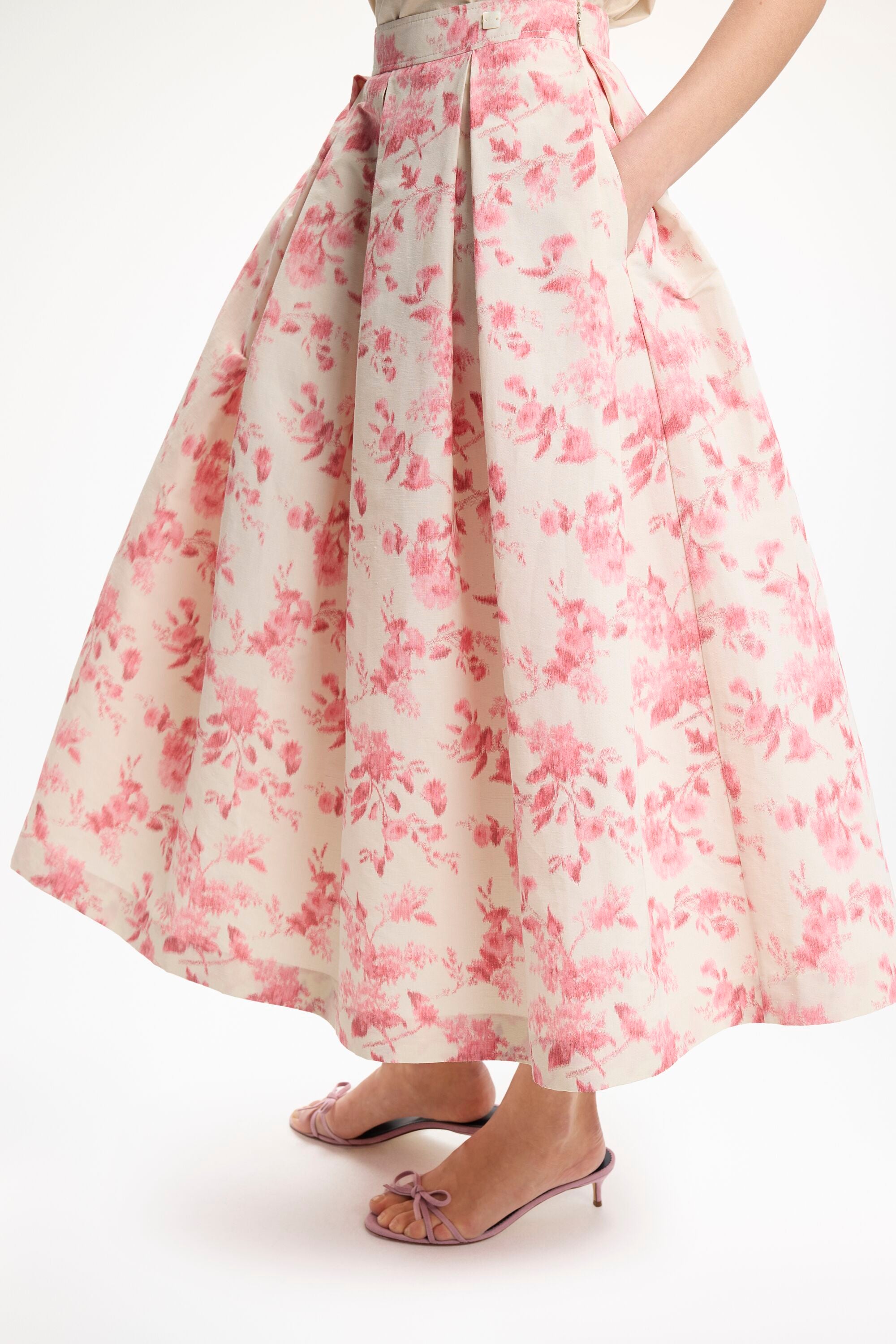 Jasmine Sonata Print Chiné Midi Skirt with Pleats pink/beige - CH