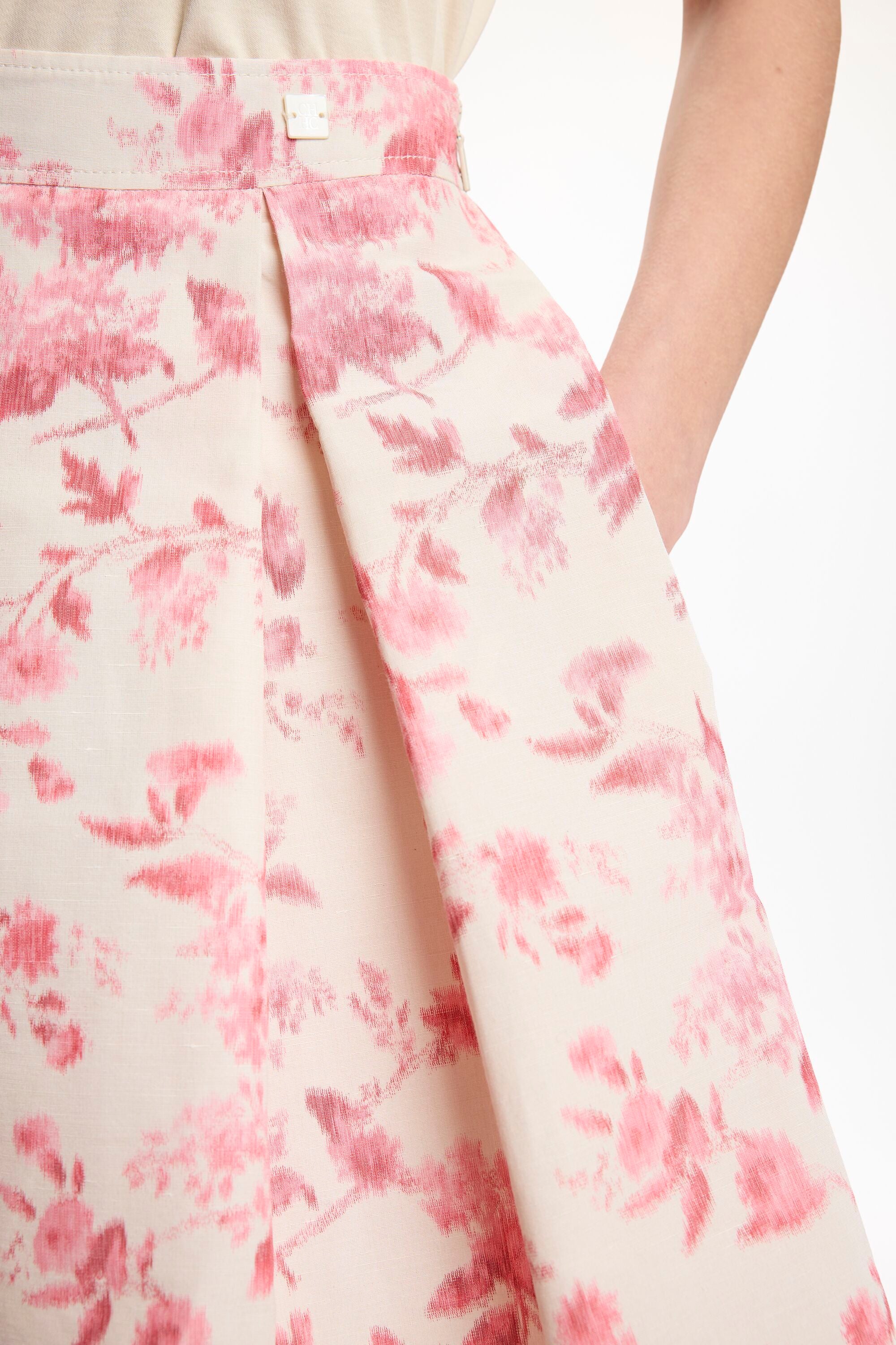 Jasmine Sonata Print Chiné Midi Skirt with Pleats pink/beige - CH 