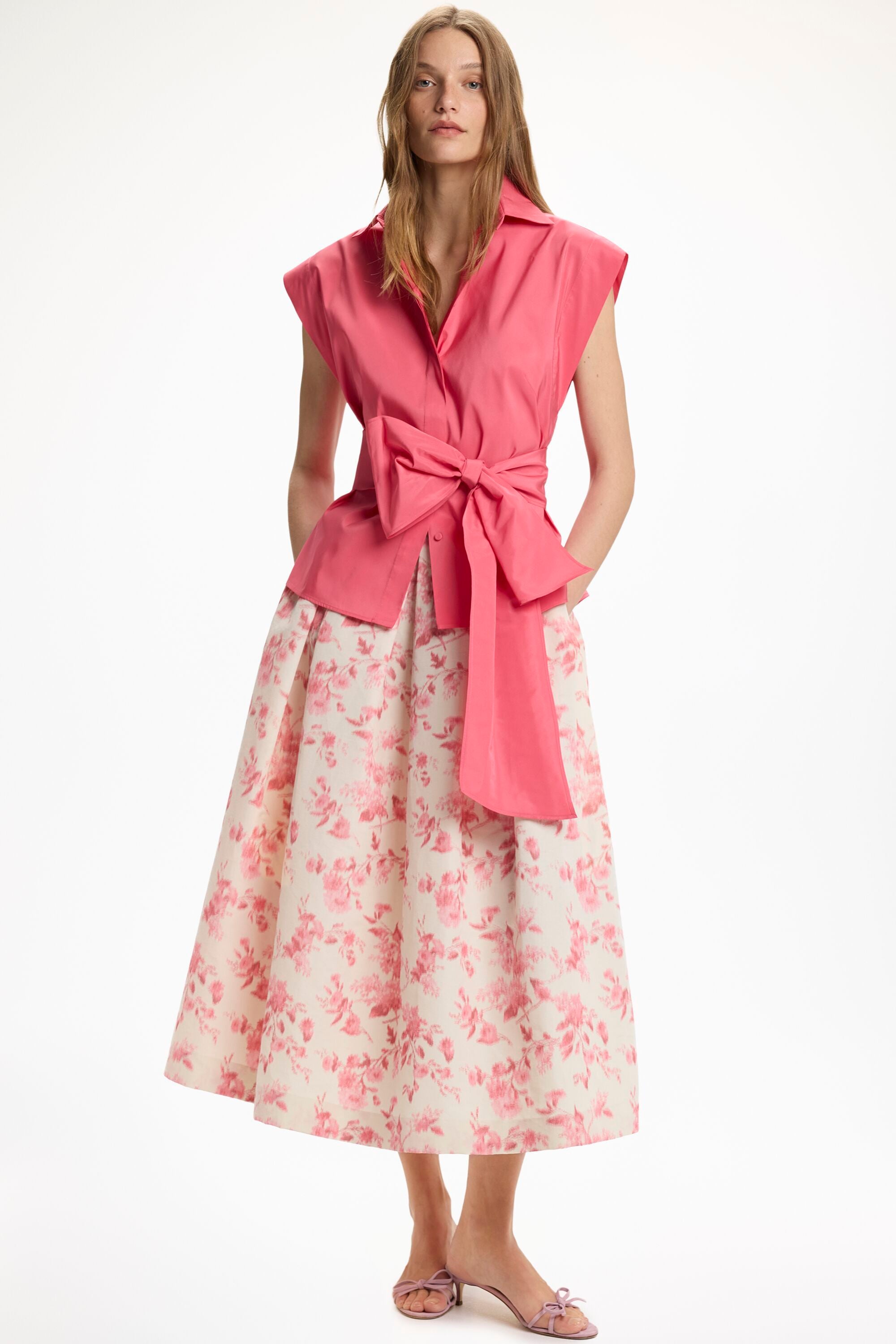 Jasmine Sonata Print Chiné Midi Skirt with Pleats pink/beige - CH 