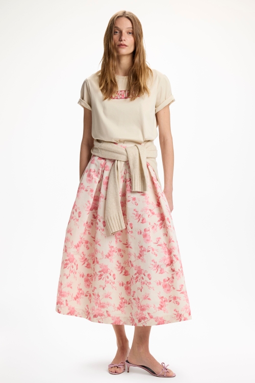 JASMINE SONATA PRINT CHINÉ MIDI SKIRT WITH PLEATS