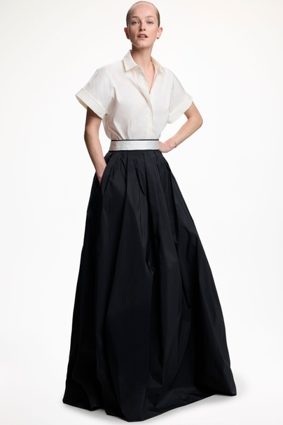 Taffeta Long Skirt - BLACK/IVORY