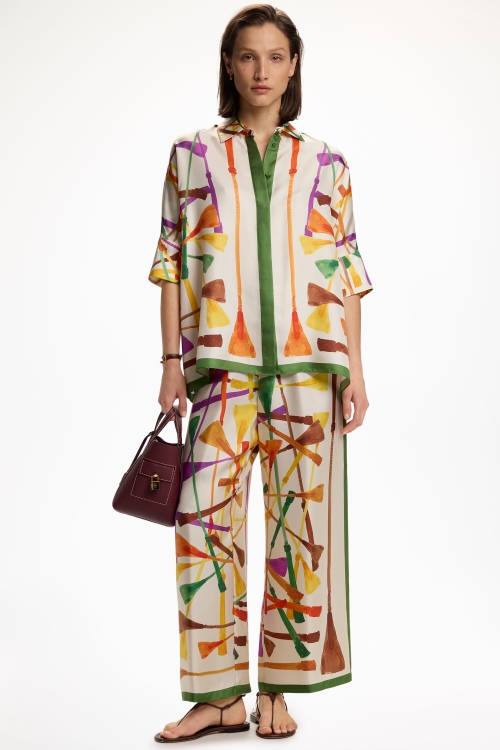 FUSTA INSIGNIA PRINT SILK TWILL PYJAMA-STYLE PANTS
