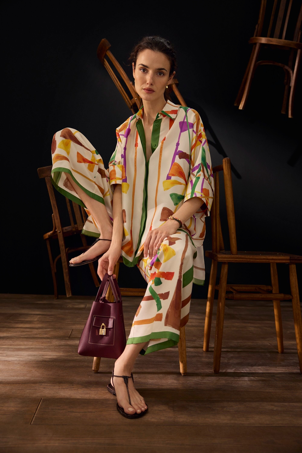 FUSTA INSIGNIA PRINT SILK TWILL PYJAMA-STYLE PANTS