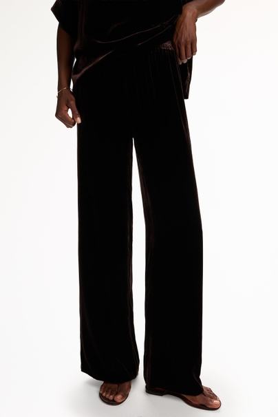 Velvet Straight-Leg Pants - BROWN