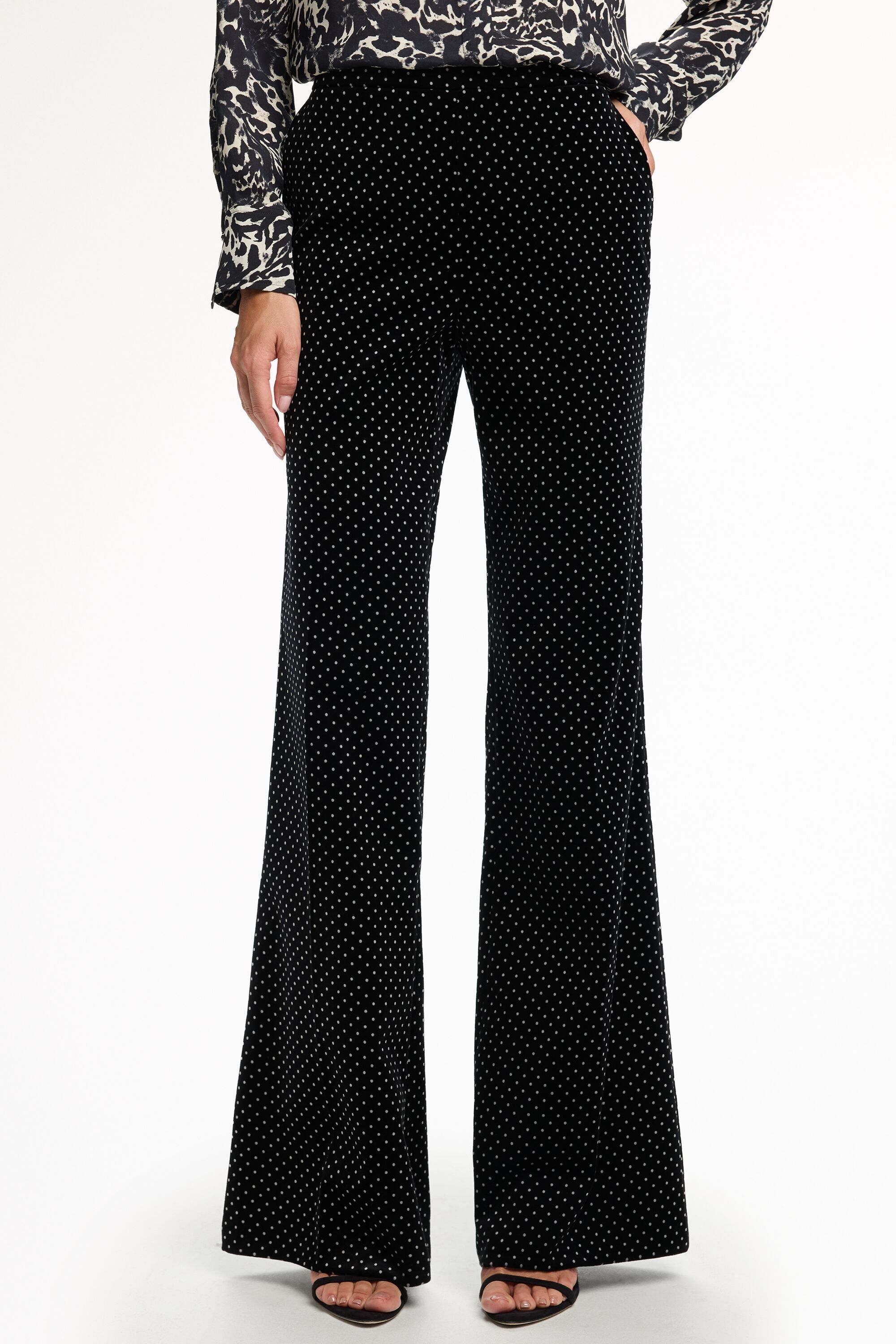Polka Dots Print Velour Flared Pants